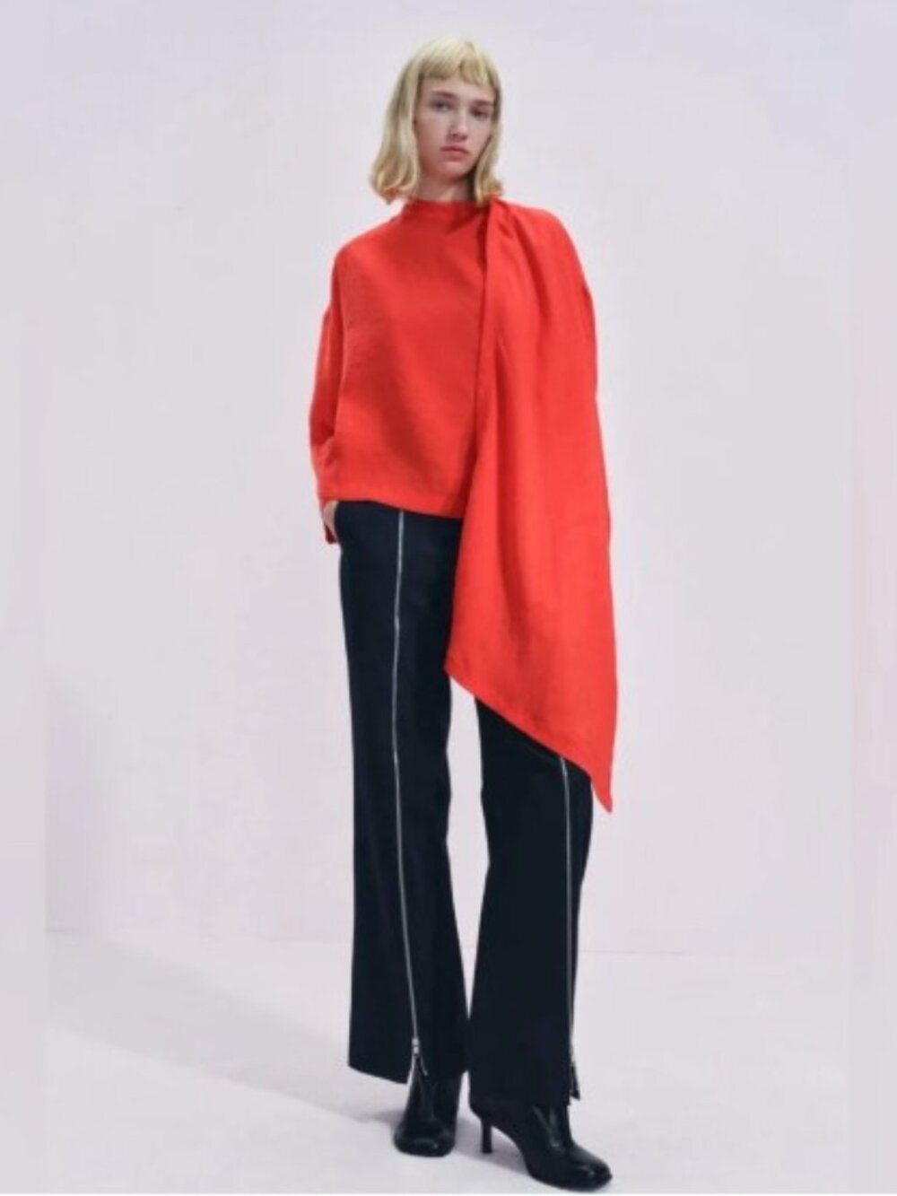Zara Woman Collection Straight Leg Zip Detail Pants Navy XL Wide Leg Trousers